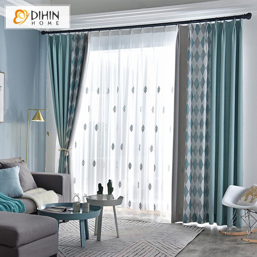 DIHINHOME Home Textile Modern Curtain Copy of Copy of DIHIN HOME Modern Luxury Blue and Yellow Velvet Fabric,Blackout Grommet Window Curtain for Living Room ,52x63-inch,1 Panel