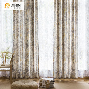 DIHIN HOME Pastoral Natural Leaves Printed,Blackout Grommet Window Curtain for Living Room ,52x63-inch,1 Panel