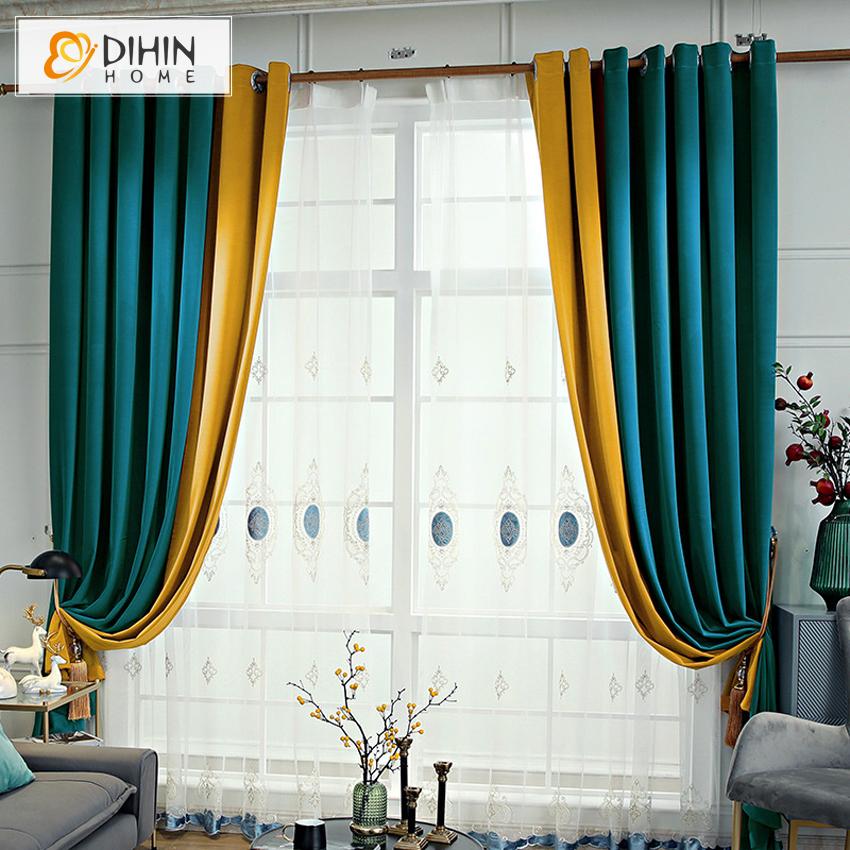 DIHINHOME Home Textile Modern Curtain Copy of DIHIN HOME Modern Luxury Grey and Yellow Color Printed,Blackout Grommet Window Curtain for Living Room ,52x63-inch,1 Panel