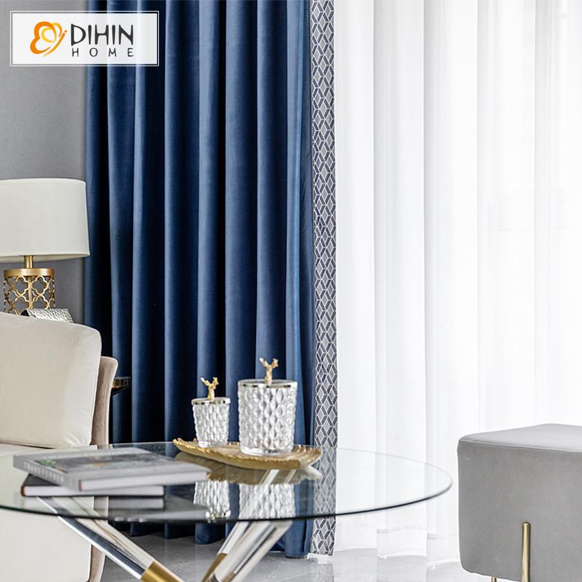 DIHINHOME Home Textile Modern Curtain Copy of DIHIN HOME Modern Yellow Fabric Geometriy Printed,Blackout Grommet Window Curtain for Living Room ,52x63-inch,1 Panel