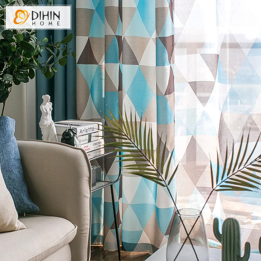 DIHINHOME Home Textile Modern Curtain Copy of DIHIN HOME Neat Triangle Printed,Blackout Grommet Window Curtain for Living Room ,52x63-inch,1 Panel