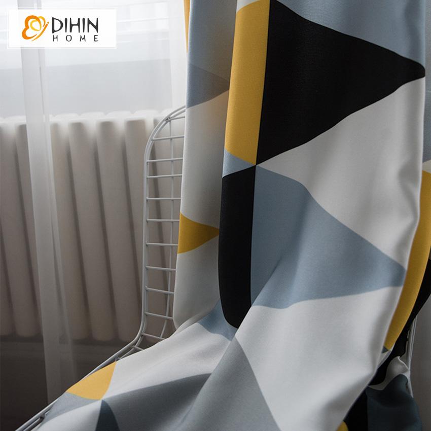 DIHIN HOME 3D Neat Geometric Triangle Printed,Blackout Grommet Window Curtain for Living Room ,52x63-inch,1 Panel