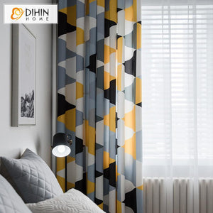 DIHIN HOME 3D Neat Geometric Triangle Printed,Blackout Grommet Window Curtain for Living Room ,52x63-inch,1 Panel