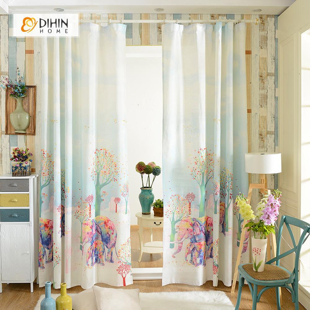 DIHINHOME Home Textile Modern Curtain DIHIN HOME 3D Printed Abstract Elephant and Trees Blackout Curtains ,Window Curtains Grommet Curtain For Living Room ,39x102-inch,2 Panels Included