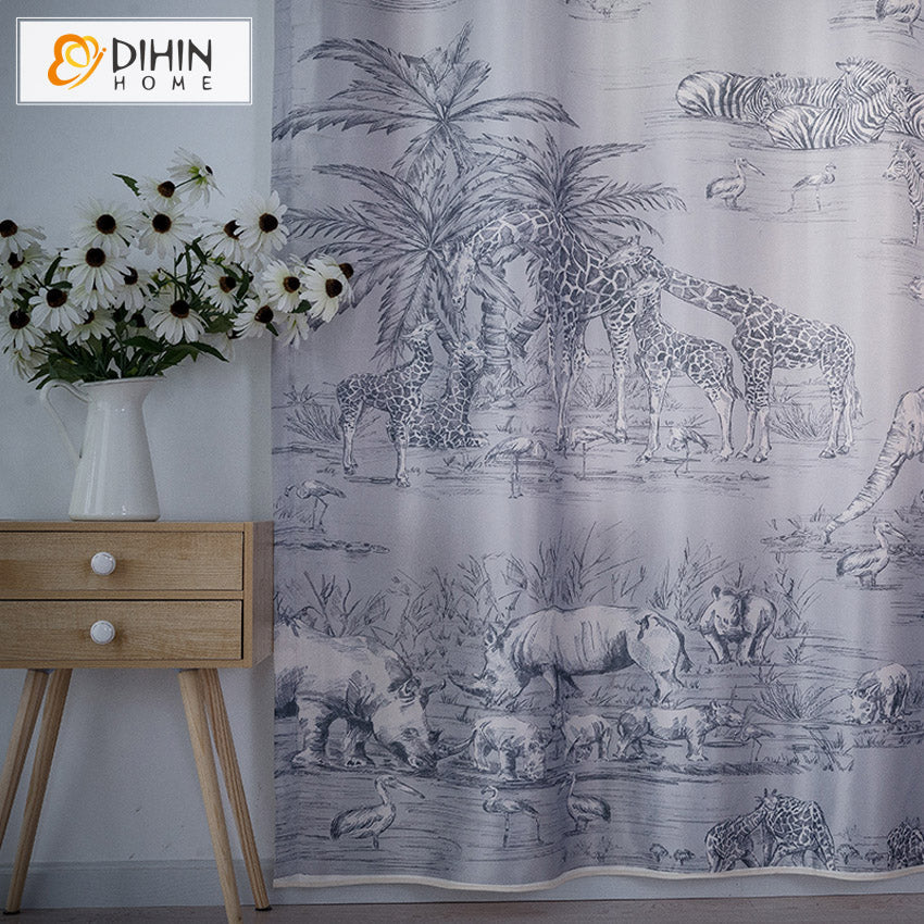 DIHINHOME Home Textile Modern Curtain DIHIN HOME 3D Printed African Grassland Animals Blackout Curtains,Window Curtains Grommet Curtain For Living Room ,39x102-inch,2 Panels Included