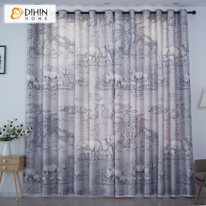 DIHIN HOME 3D Printed African Grassland Animals Blackout Curtains,Window Curtains Grommet Curtain For Living Room ,39x102-inch,2 Panels Included