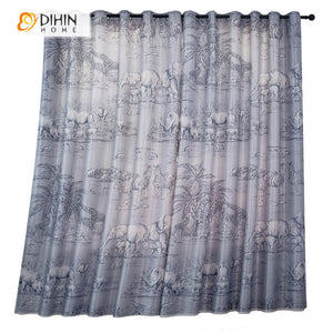 DIHINHOME Home Textile Modern Curtain DIHIN HOME 3D Printed African Grassland Animals Blackout Curtains,Window Curtains Grommet Curtain For Living Room ,39x102-inch,2 Panels Included