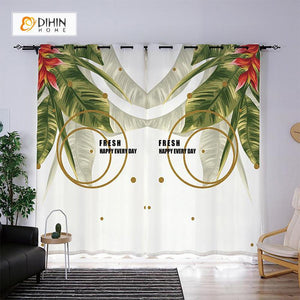 DIHINHOME Home Textile Modern Curtain DIHIN HOME 3D Printed Banana Leaf Blackout Curtains ,Window Curtains Grommet Curtain For Living Room ,39x102-inch,2 Panels Included