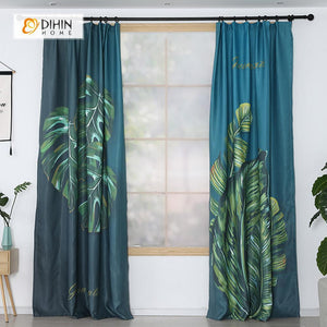 DIHINHOME Home Textile Modern Curtain DIHIN HOME 3D Printed Big Green Leaves Blackout Curtains ,Window Curtains Grommet Curtain For Living Room ,39x102-inch,2 Panels Included