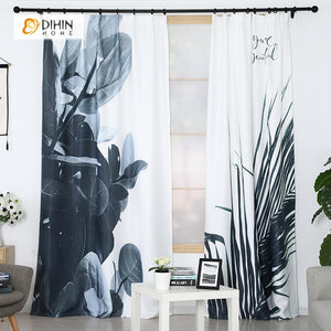 DIHINHOME Home Textile Modern Curtain DIHIN HOME 3D Printed Black Leaves Blackout Curtains ,Window Curtains Grommet Curtain For Living Room ,39x102-inch,2 Panels Included