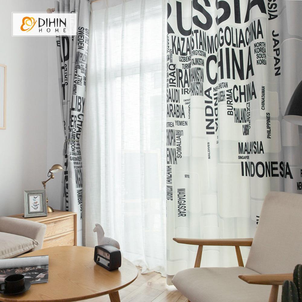 DIHINHOME Home Textile Modern Curtain DIHIN HOME 3D Printed Black Words Blackout Curtains ,Window Curtains Grommet Curtain For Living Room ,39x102-inch,2 Panels Included