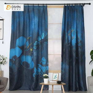 DIHINHOME Home Textile Modern Curtain DIHIN HOME 3D Printed Blue Flowers Blackout Curtains ,Window Curtains Grommet Curtain For Living Room ,39x102-inch,2 Panels Included