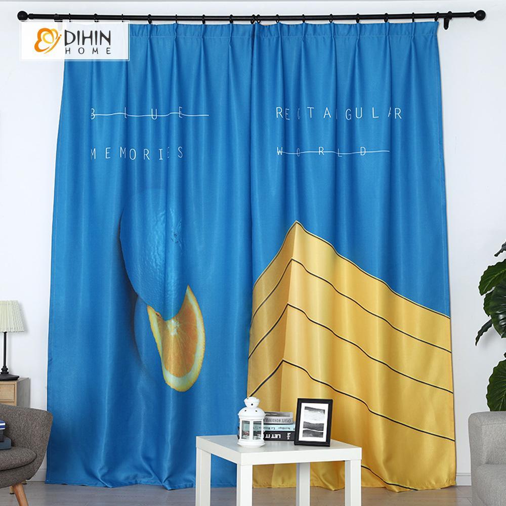 DIHINHOME Home Textile Modern Curtain DIHIN HOME 3D Printed Blue Orange Blackout Curtains ,Window Curtains Grommet Curtain For Living Room ,39x102-inch,2 Panels Included