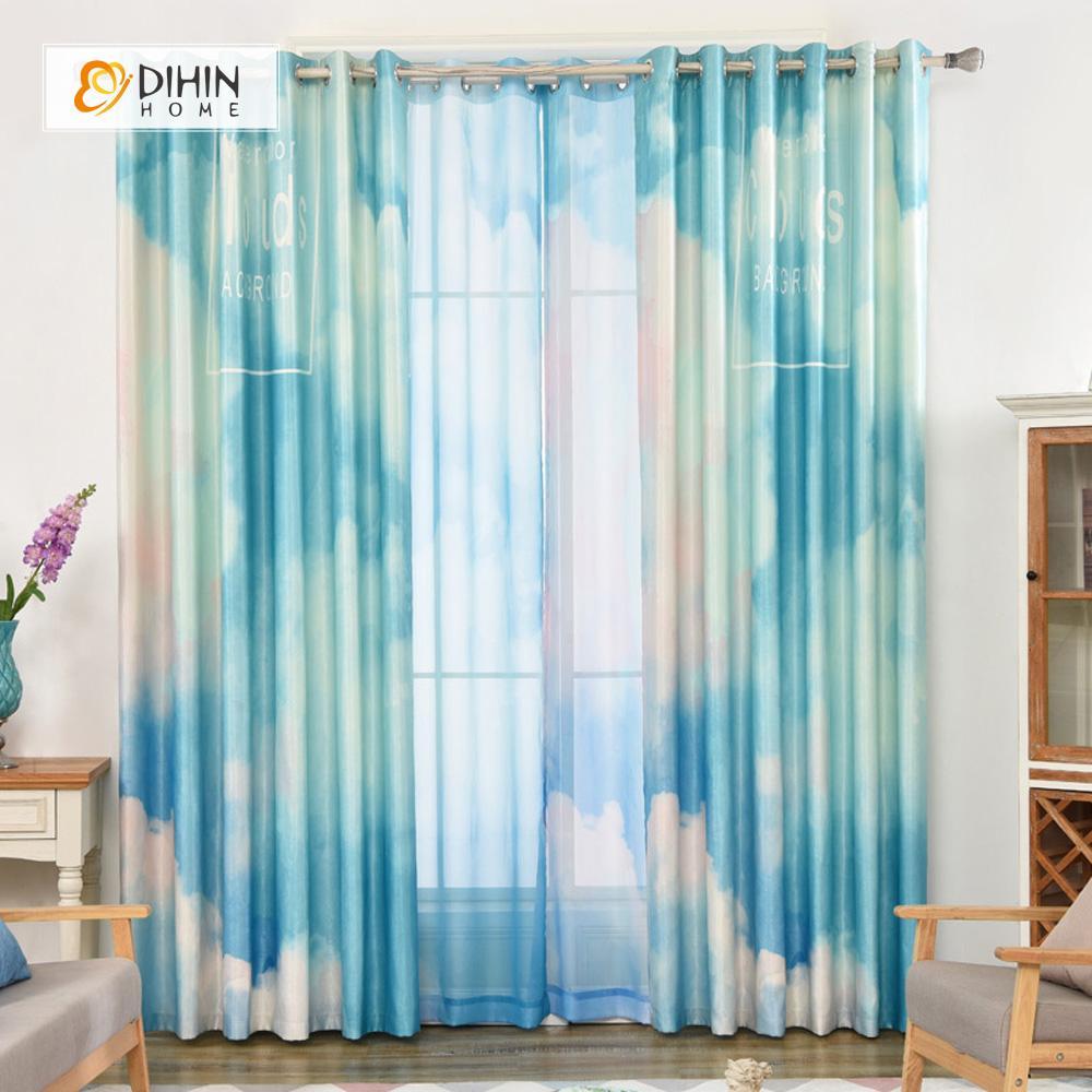 DIHINHOME Home Textile Modern Curtain DIHIN HOME 3D Printed Blue Sky Blackout Curtains ,Window Curtains Grommet Curtain For Living Room ,39x102-inch,2 Panels Included