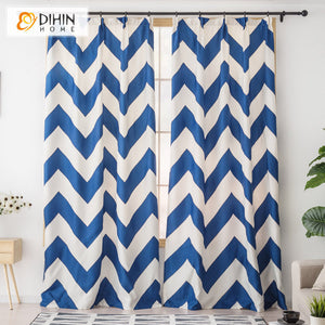 DIHIN HOME 3D Printed Blue Srtips Blackout Curtains,Window Curtains Grommet Curtain For Living Room ,39x102-inch,2 Panels Included