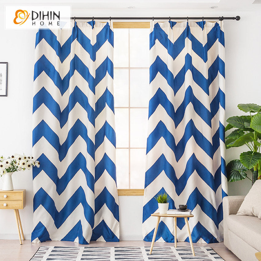 DIHINHOME Home Textile Modern Curtain DIHIN HOME 3D Printed Blue Srtips Blackout Curtains,Window Curtains Grommet Curtain For Living Room ,39x102-inch,2 Panels Included