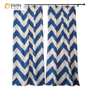 DIHINHOME Home Textile Modern Curtain DIHIN HOME 3D Printed Blue Srtips Blackout Curtains,Window Curtains Grommet Curtain For Living Room ,39x102-inch,2 Panels Included