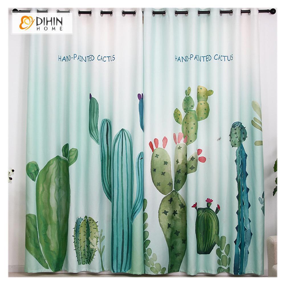 DIHINHOME Home Textile Modern Curtain DIHIN HOME 3D Printed Cactus Blackout Curtains ,Window Curtains Grommet Curtain For Living Room ,39x102-inch,2 Panels Included