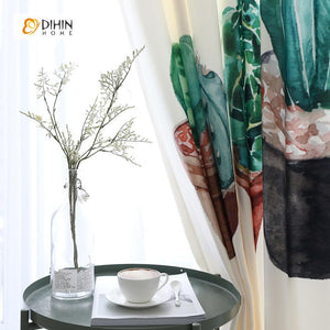 DIHINHOME Home Textile Modern Curtain DIHIN HOME 3D Printed Cactus Bonsai Blackout Curtains ,Window Curtains Grommet Curtain For Living Room ,39x102-inch,2 Panels Included