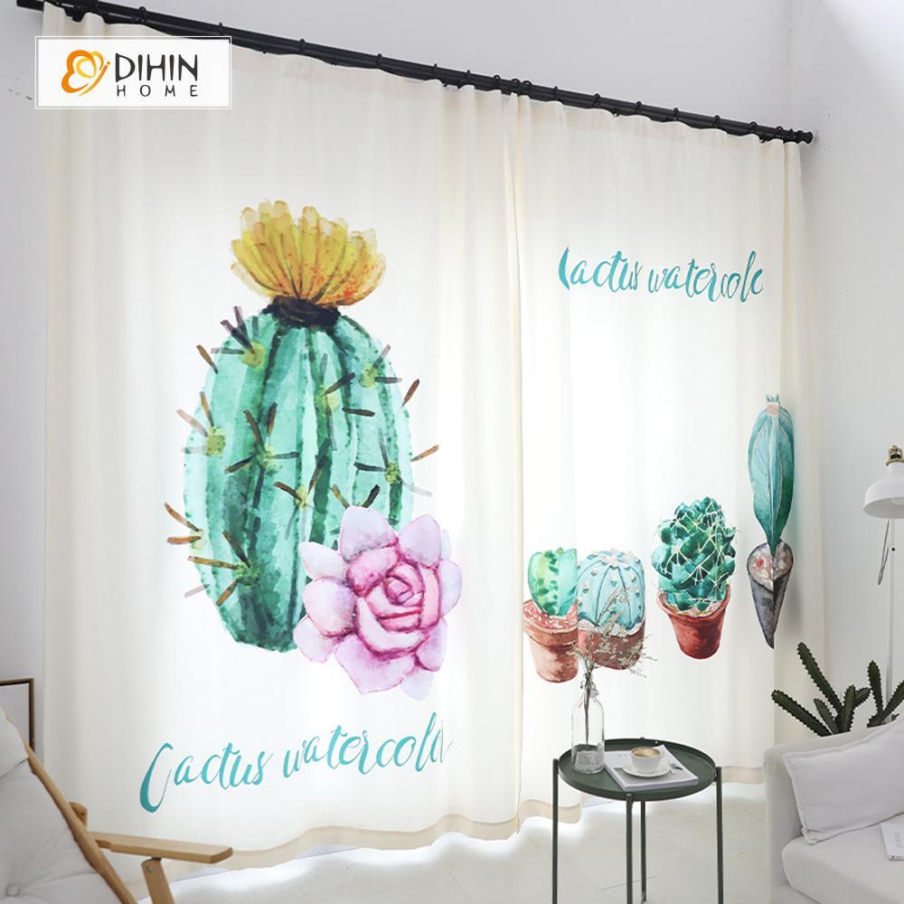 DIHINHOME Home Textile Modern Curtain DIHIN HOME 3D Printed Cactus Bonsai Blackout Curtains ,Window Curtains Grommet Curtain For Living Room ,39x102-inch,2 Panels Included