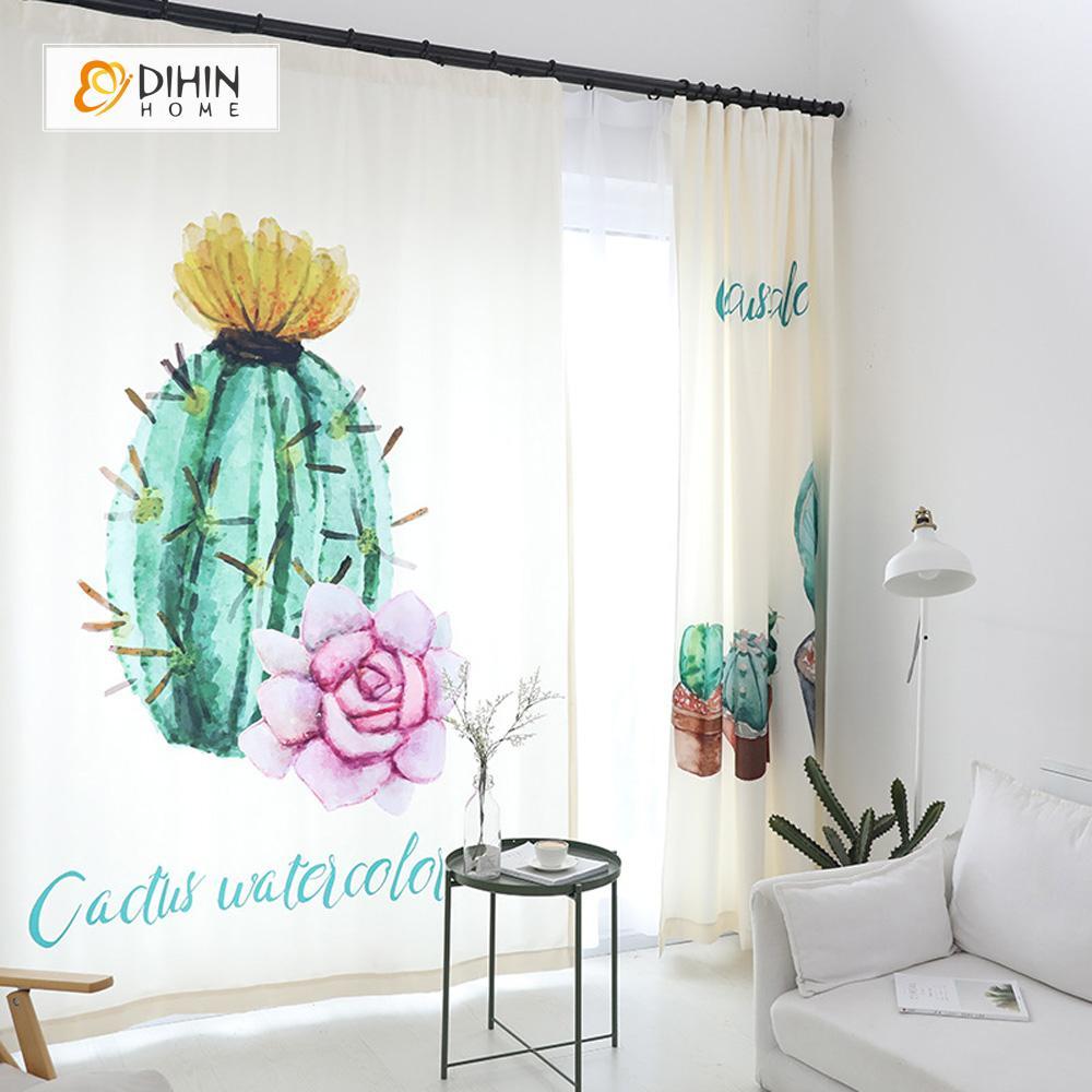DIHINHOME Home Textile Modern Curtain DIHIN HOME 3D Printed Cactus Bonsai Blackout Curtains ,Window Curtains Grommet Curtain For Living Room ,39x102-inch,2 Panels Included