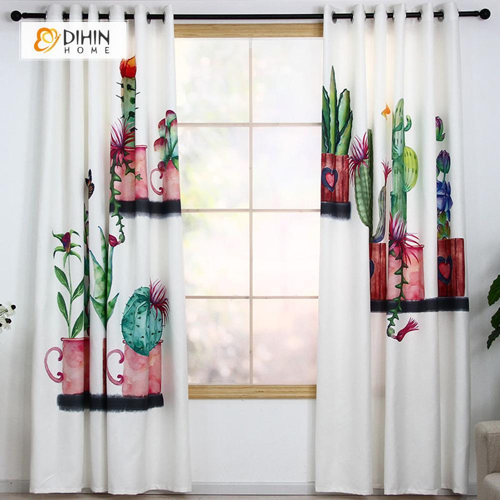 DIHINHOME Home Textile Modern Curtain DIHIN HOME 3D Printed Cactus Flowers Blackout Curtains ,Window Curtains Grommet Curtain For Living Room ,39x102-inch,2 Panels Included