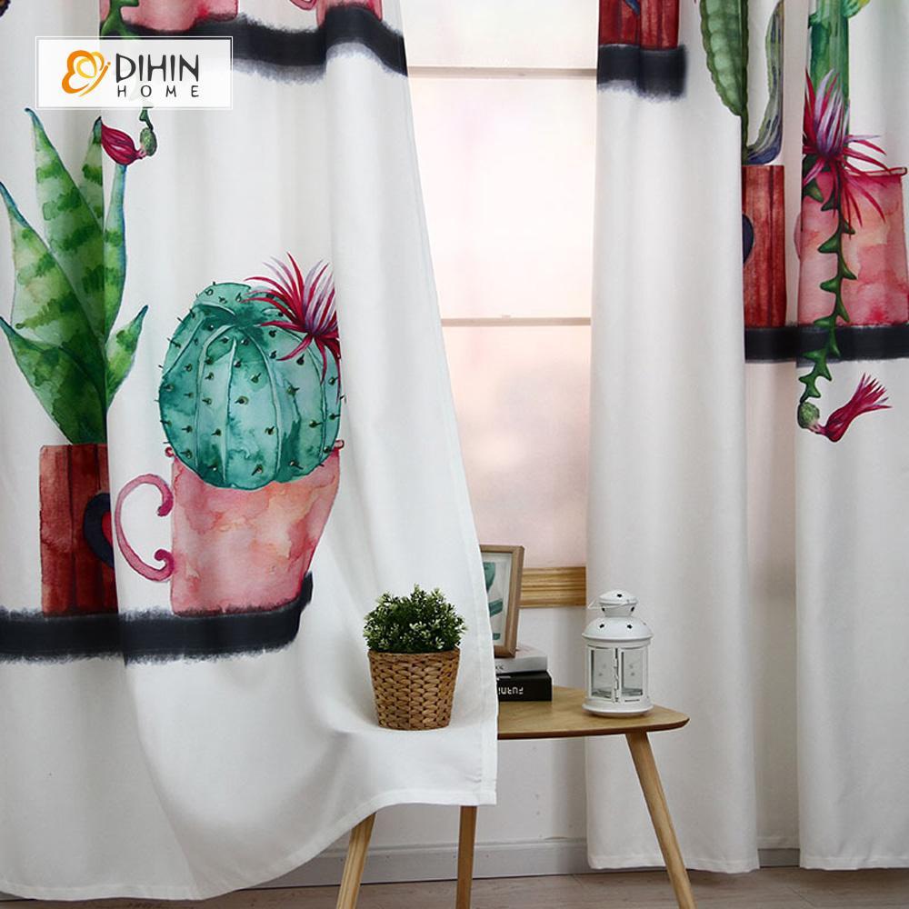 DIHINHOME Home Textile Modern Curtain DIHIN HOME 3D Printed Cactus Flowers Blackout Curtains ,Window Curtains Grommet Curtain For Living Room ,39x102-inch,2 Panels Included