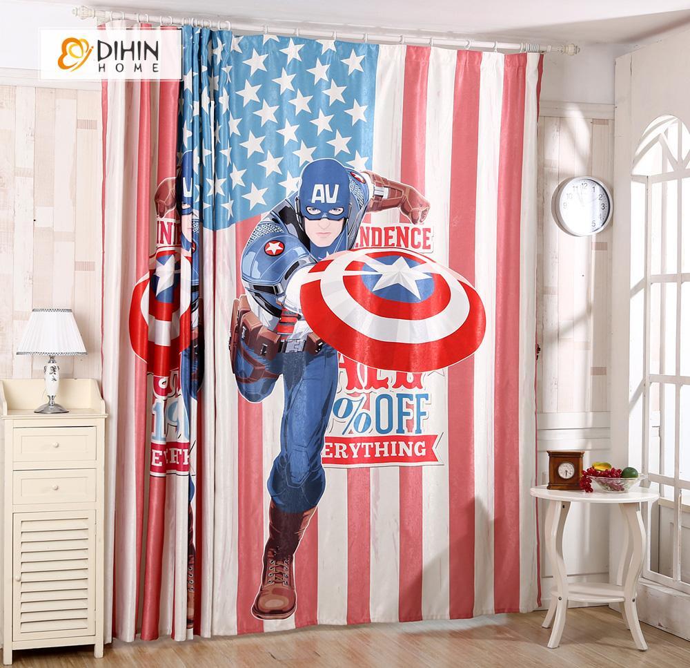 DIHINHOME Home Textile Modern Curtain DIHIN HOME 3D Printed Captain America Blackout Curtains ,Window Curtains Grommet Curtain For Living Room ,39x102-inch,2 Panels Included