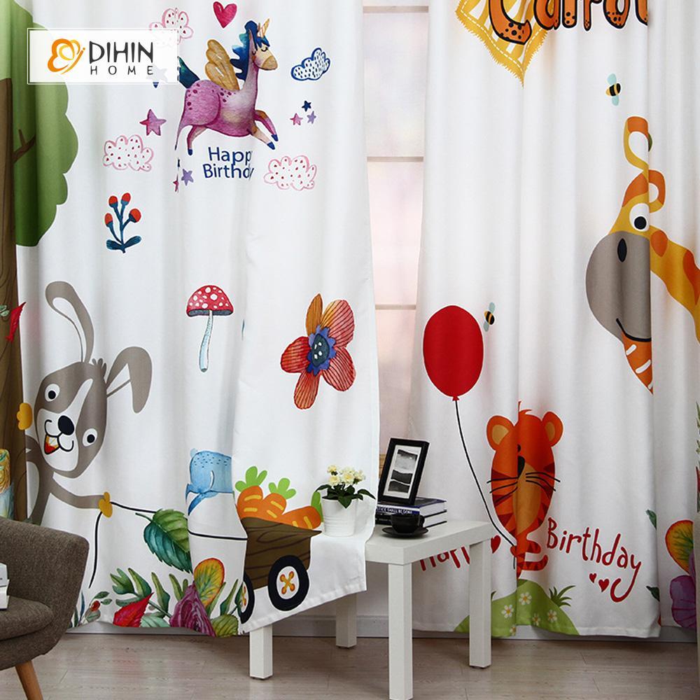 DIHINHOME Home Textile Modern Curtain DIHIN HOME 3D Printed Cartoon Animal Blackout Curtains ,Window Curtains Grommet Curtain For Living Room ,39x102-inch,2 Panels Included
