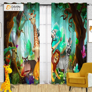 DIHINHOME Home Textile Modern Curtain DIHIN HOME 3D Printed Cartoon Animals Blackout Curtains ,Window Curtains Grommet Curtain For Living Room ,39x102-inch,2 Panels Included