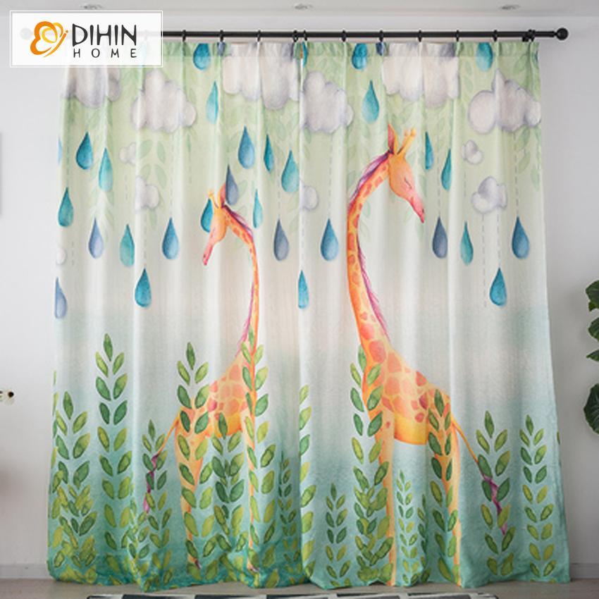 DIHINHOME Home Textile Modern Curtain DIHIN HOME 3D Printed Cartoon Giraffe Blackout Curtains,Window Curtains Grommet Curtain For Living Room ,39x102-inch,2 Panels Included