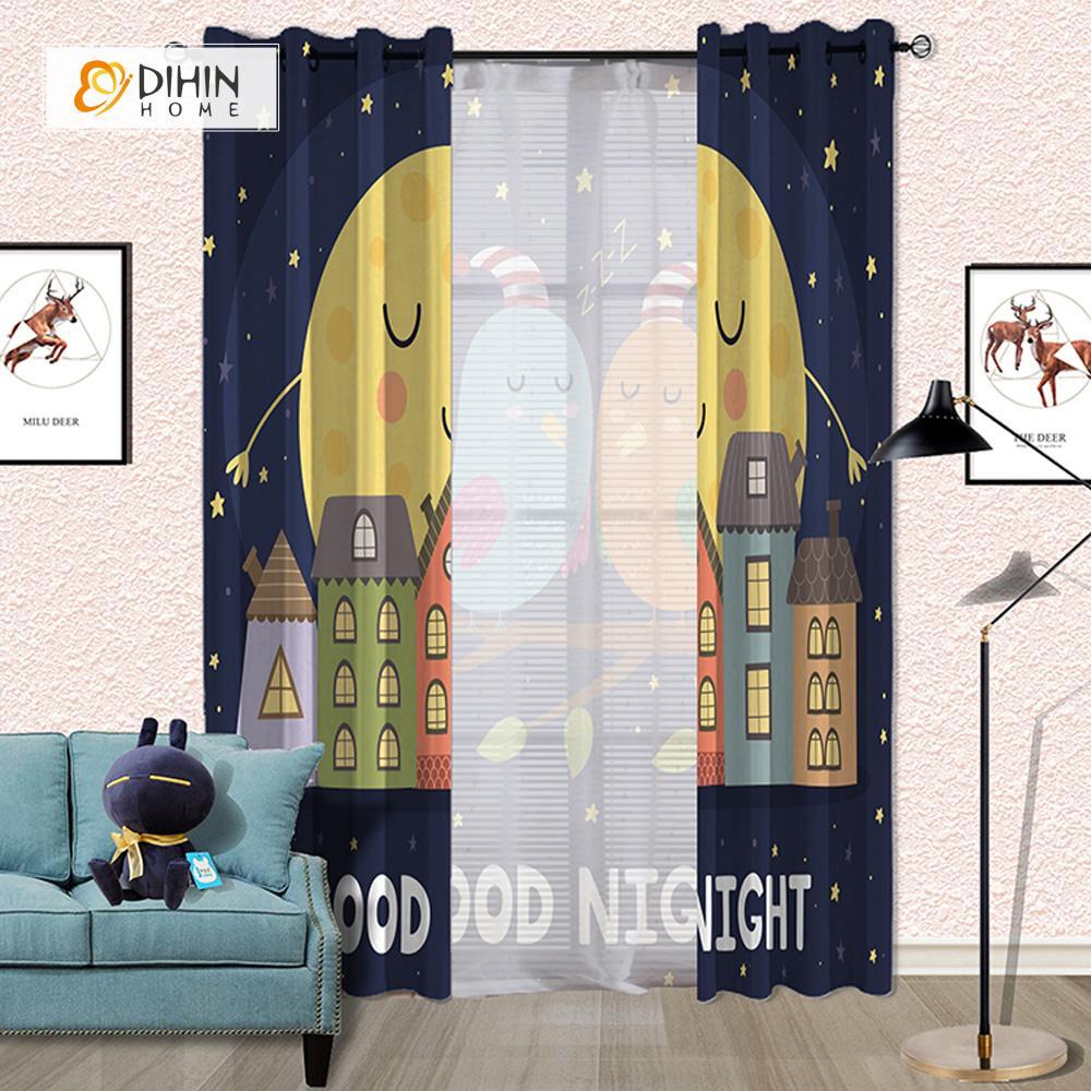 DIHINHOME Home Textile Modern Curtain DIHIN HOME 3D Printed Cartoon House Blackout Curtains ,Window Curtains Grommet Curtain For Living Room ,39x102-inch,2 Panels Included