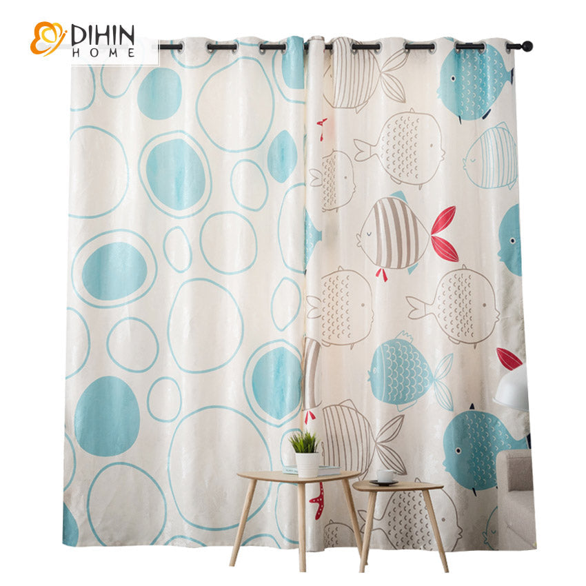 DIHINHOME Home Textile Modern Curtain DIHIN HOME 3D Printed Cartoon Little Fish Blackout Curtains,Window Curtains Grommet Curtain For Living Room ,39x102-inch,2 Panels Included