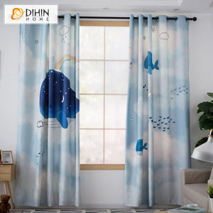 DIHINHOME Home Textile Modern Curtain DIHIN HOME 3D Printed Cartoon Little Whale Blackout Curtains,Window Curtains Grommet Curtain For Living Room ,39x102-inch,2 Panels Included