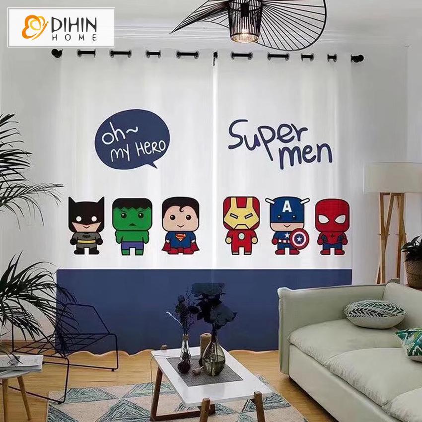 DIHINHOME Home Textile Modern Curtain DIHIN HOME 3D Printed Cartoon Marvel Hero Blackout Curtains,Window Curtains Grommet Curtain For Living Room ,39x102-inch,2 Panels Included