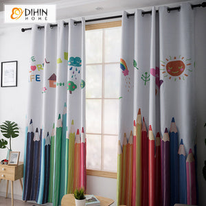 DIHINHOME Home Textile Modern Curtain DIHIN HOME 3D Printed Cartoon Pencil Blackout Curtains,Window Curtains Grommet Curtain For Living Room ,39x102-inch,2 Panels Included