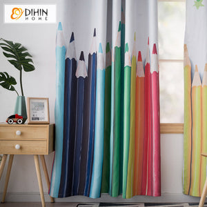 DIHINHOME Home Textile Modern Curtain DIHIN HOME 3D Printed Cartoon Pencil Blackout Curtains,Window Curtains Grommet Curtain For Living Room ,39x102-inch,2 Panels Included