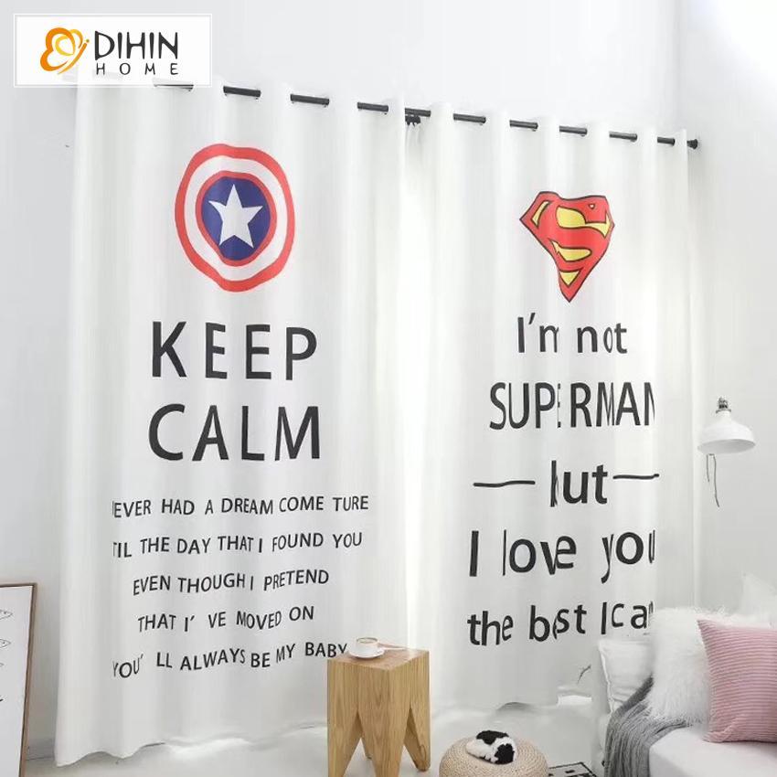 DIHINHOME Home Textile Modern Curtain DIHIN HOME 3D Printed Cartoon Super Man Blackout Curtains,Window Curtains Grommet Curtain For Living Room ,39x102-inch,2 Panels Included