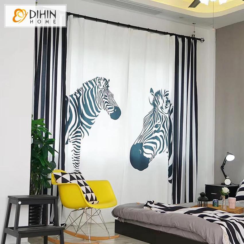 DIHINHOME Home Textile Modern Curtain DIHIN HOME 3D Printed Cartoon Zebra Blackout Curtains,Window Curtains Grommet Curtain For Living Room ,39x102-inch,2 Panels Included