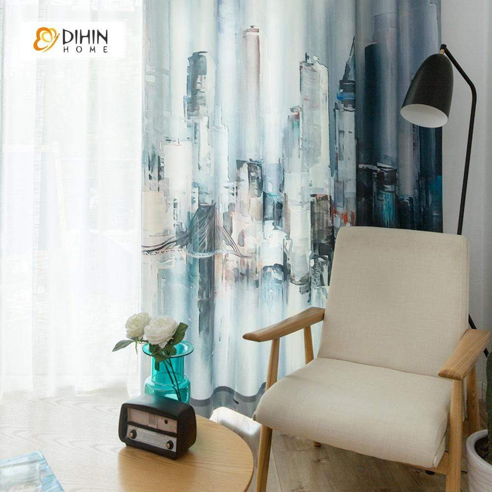 DIHINHOME Home Textile Modern Curtain DIHIN HOME 3D Printed City Painting Blackout Curtains ,Window Curtains Grommet Curtain For Living Room ,39x102-inch,2 Panels Included