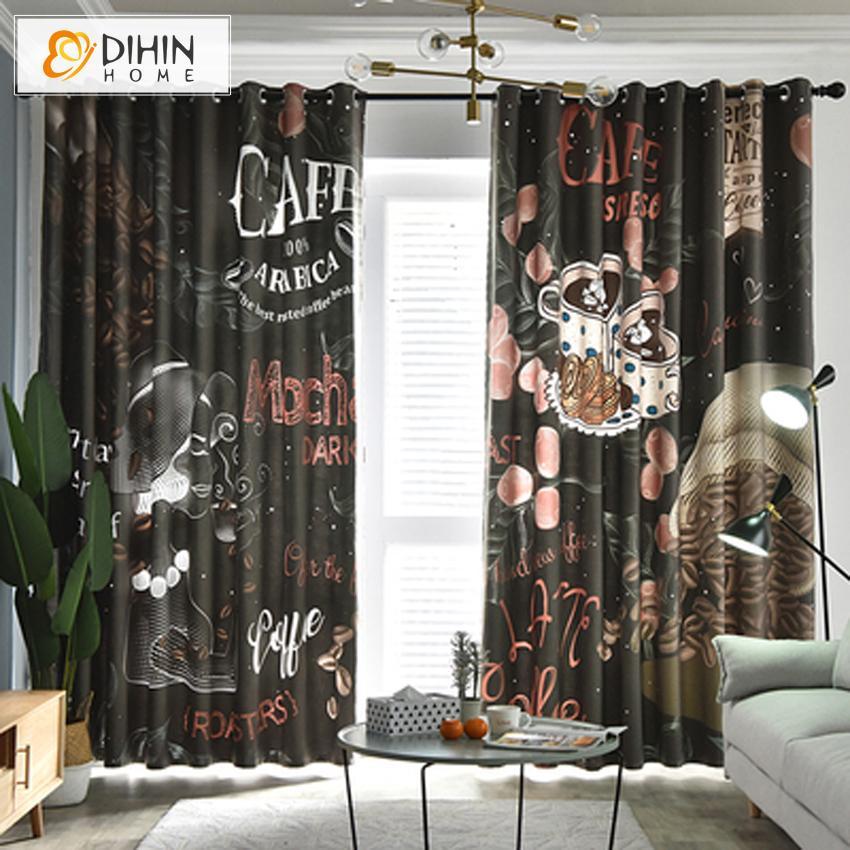 DIHINHOME Home Textile Modern Curtain DIHIN HOME 3D Printed Coffee and Dessert Blackout Curtains,Window Curtains Grommet Curtain For Living Room ,39x102-inch,2 Panels Include