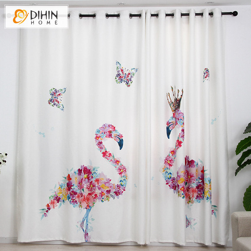 DIHINHOME Home Textile Modern Curtain DIHIN HOME 3D Printed Colored Flamingo Blackout Curtains,Window Curtains Grommet Curtain For Living Room ,39x102-inch,2 Panels Included