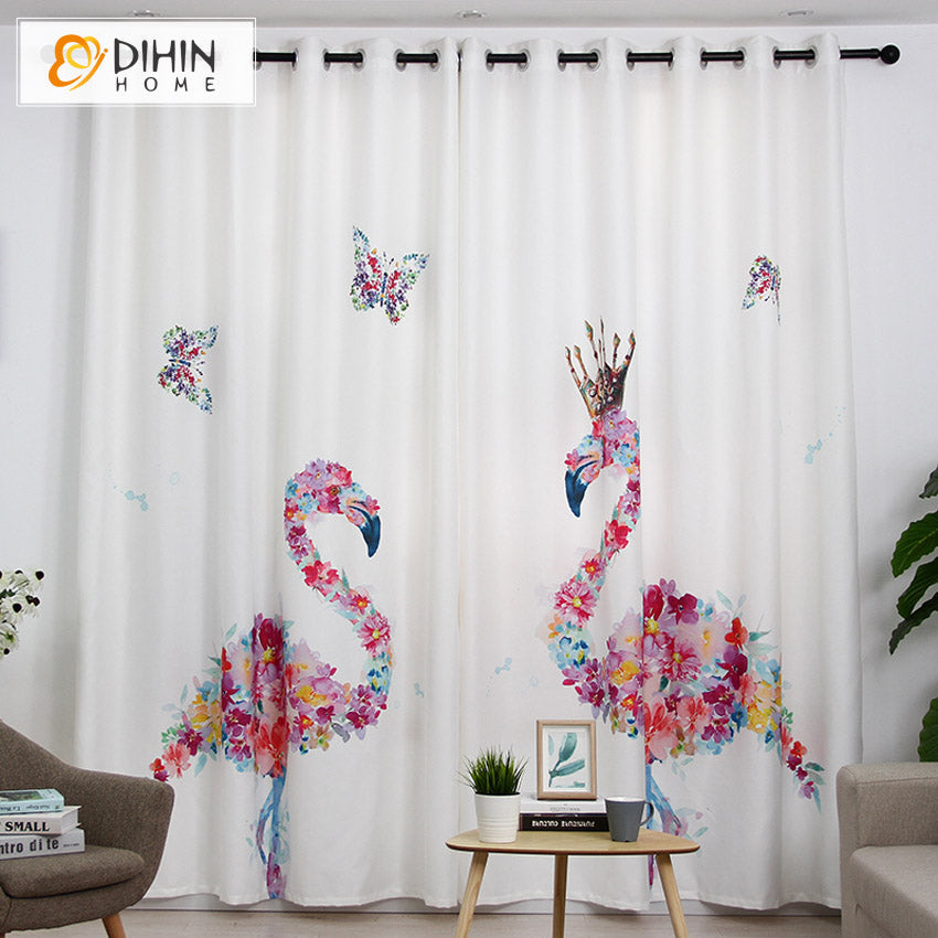 DIHIN HOME 3D Printed Colored Flamingo Blackout Curtains,Window Curtains Grommet Curtain For Living Room ,39x102-inch,2 Panels Included