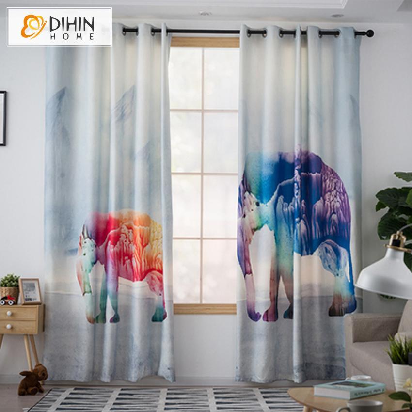 DIHINHOME Home Textile Modern Curtain DIHIN HOME 3D Printed Colorful Elephant Blackout Curtains,Window Curtains Grommet Curtain For Living Room ,39x102-inch,2 Panels Included
