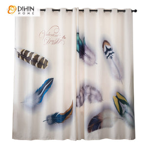 DIHINHOME Home Textile Modern Curtain DIHIN HOME 3D Printed Colorful Feather Blackout Curtains,Window Curtains Grommet Curtain For Living Room ,39x102-inch,2 Panels Included