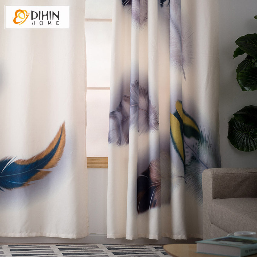 DIHINHOME Home Textile Modern Curtain DIHIN HOME 3D Printed Colorful Feather Blackout Curtains,Window Curtains Grommet Curtain For Living Room ,39x102-inch,2 Panels Included