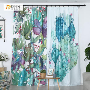 DIHINHOME Home Textile Modern Curtain DIHIN HOME 3D Printed Colorful Leaves Blackout Curtains ,Window Curtains Grommet Curtain For Living Room ,39x102-inch,2 Panels Included