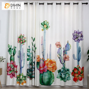 DIHINHOME Home Textile Modern Curtain DIHIN HOME 3D Printed Colorful Succulent Plants Blackout Curtains,Window Curtains Grommet Curtain For Living Room ,39x102-inch,2 Panels Included