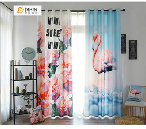 DIHINHOME Home Textile Modern Curtain DIHIN HOME 3D Printed Crane and Flowers Blackout Curtains ,Window Curtains Grommet Curtain For Living Room ,39x102-inch,2 Panels Included