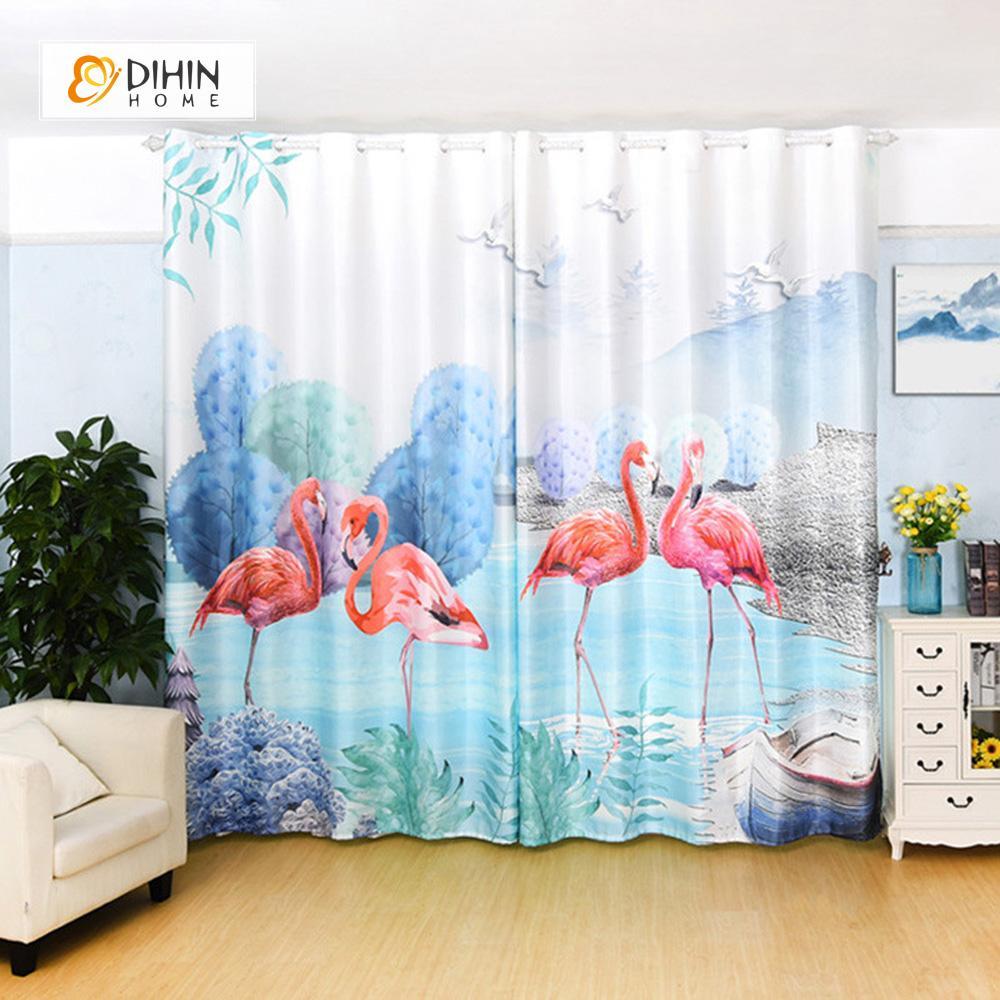 DIHINHOME Home Textile Modern Curtain DIHIN HOME 3D Printed Crane and Tree Blackout Curtains ,Window Curtains Grommet Curtain For Living Room ,39x102-inch,2 Panels Included